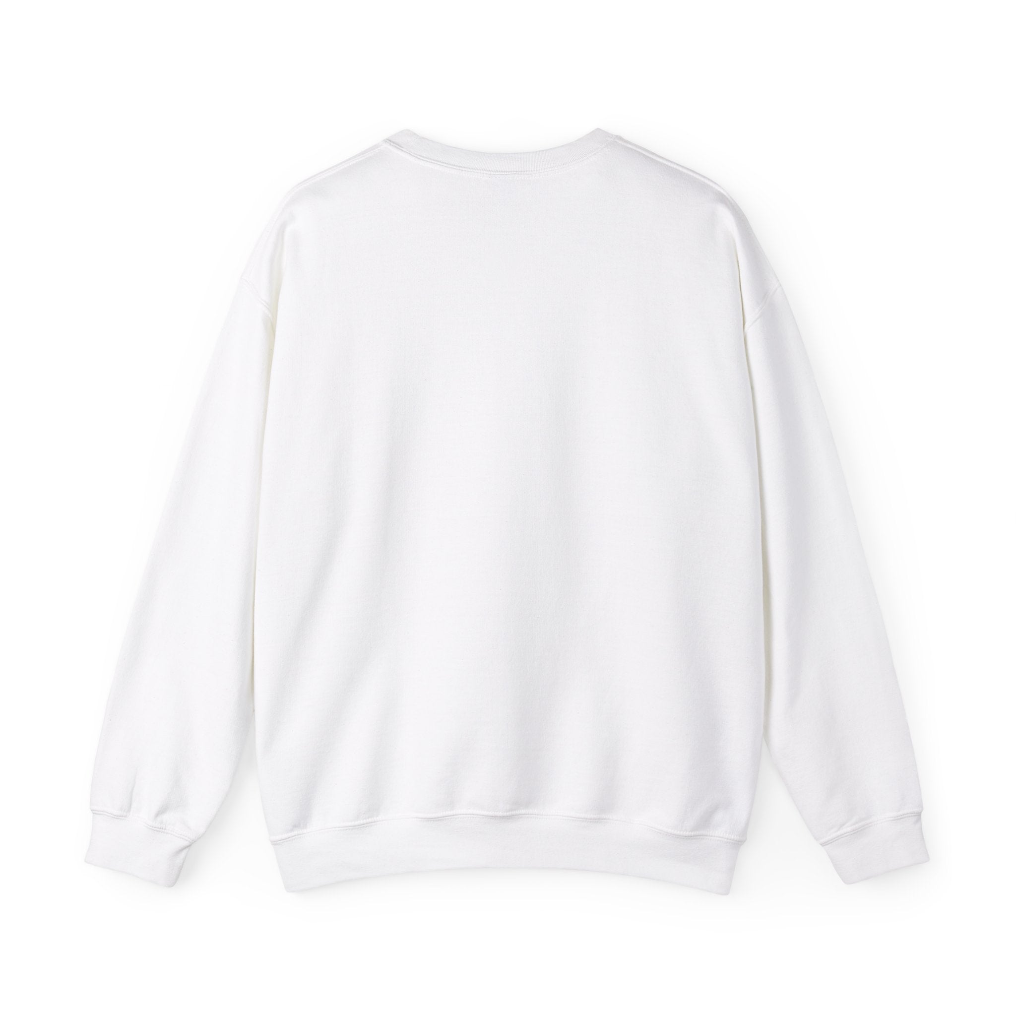 Back view of a VIT Club unisex heavy blend crewneck sweatshirt in white, featuring a relaxed fit and ribbed cuffs.