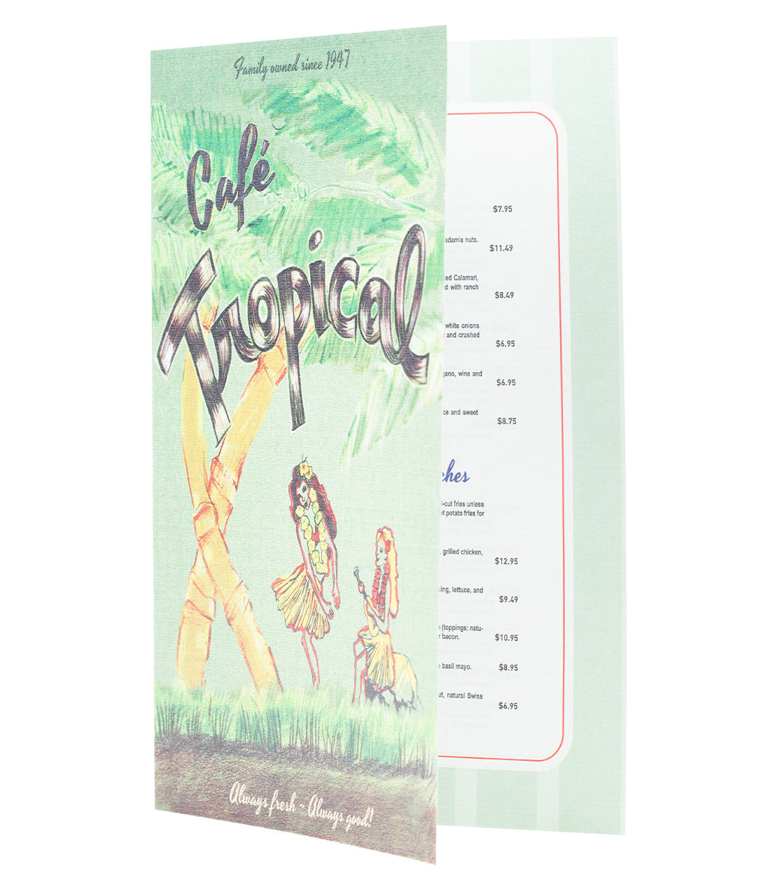 Schitt's Creek Trio Gift Set featuring a vintage-style Café Tropical menu with colorful illustrations.