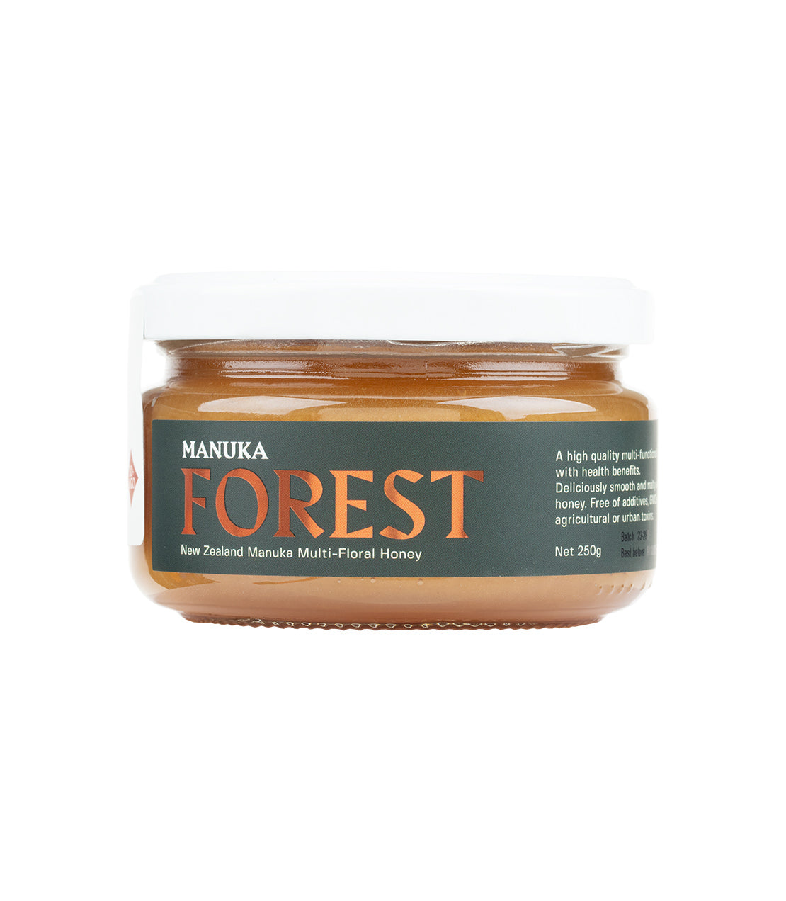 Jar of Manuka Forest Honey, a New Zealand multi-floral honey known for its health benefits and smooth texture.