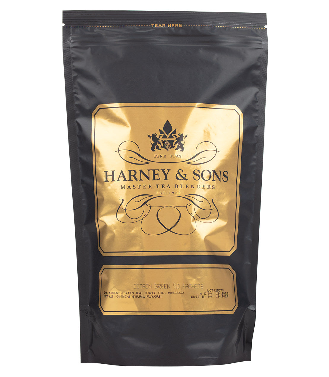 Harney & Sons Fine Teas- Citron Green - Black and Gold Bag of 50 Sachets