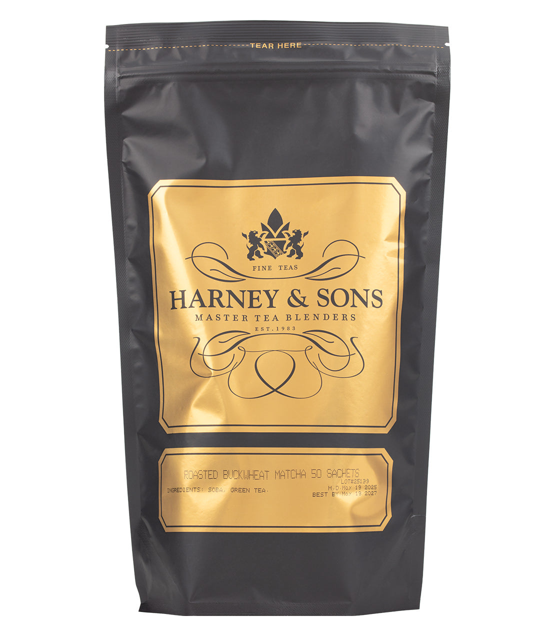Harney & Sons Fine Teas- Roasted Buckwheat Matcha- Black and Gold Bag of 50 Sachets