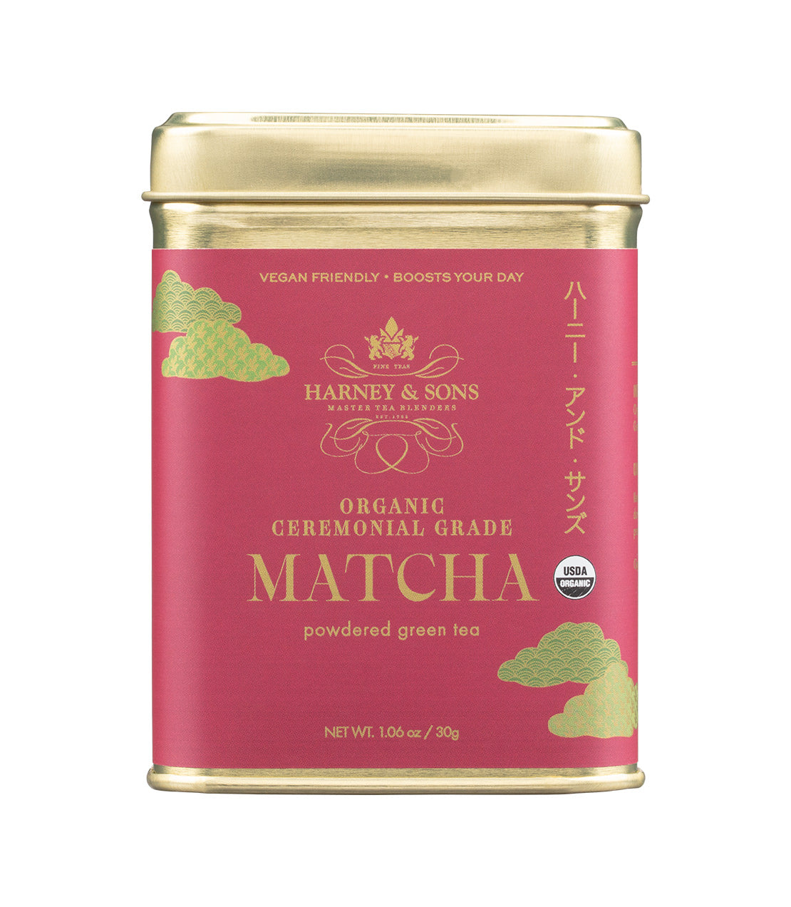 Harney & Sons Fine Teas- Organic Ceremonial Grade Matcha powdered green tea- 1.06oz 30g gold tin with red label