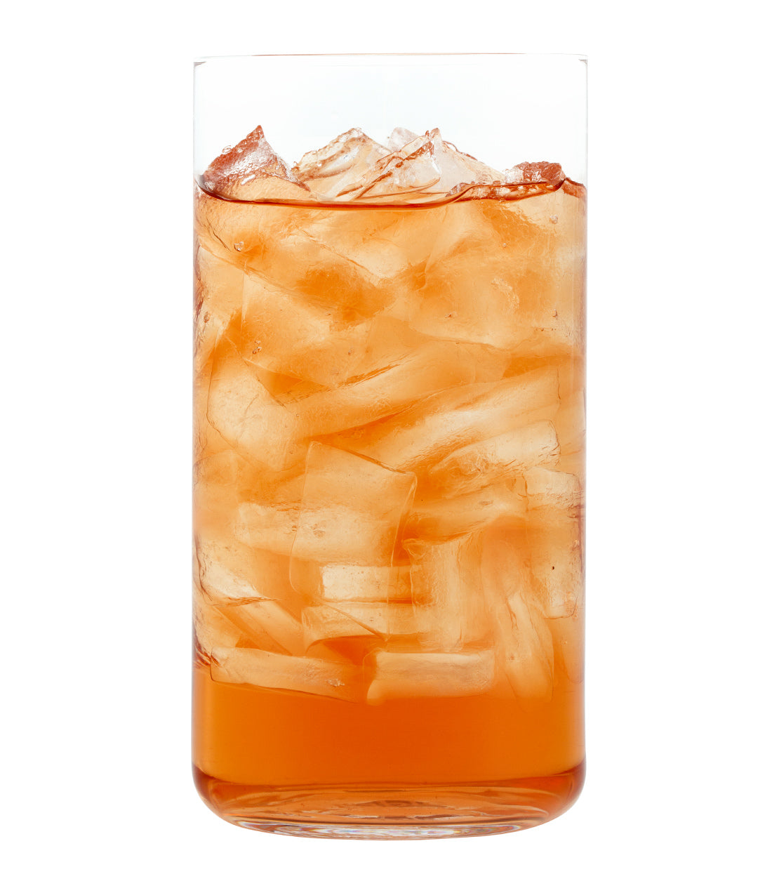 Harney & Sons Fine Teas- Blood Orange Fresh Brew Iced Tea- Glass of Blood Orange Fresh Brew Iced Tea with ice cubes