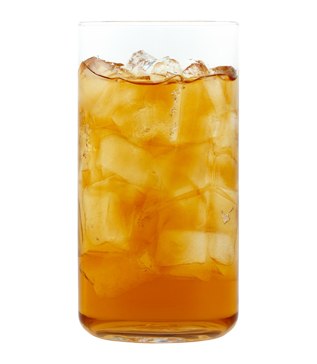 Harney & Sons Fine Teas- Tropical Mango Fresh Brew Iced Tea- Glass of Tropical Mango Fresh Brew Iced Tea with ice cubes