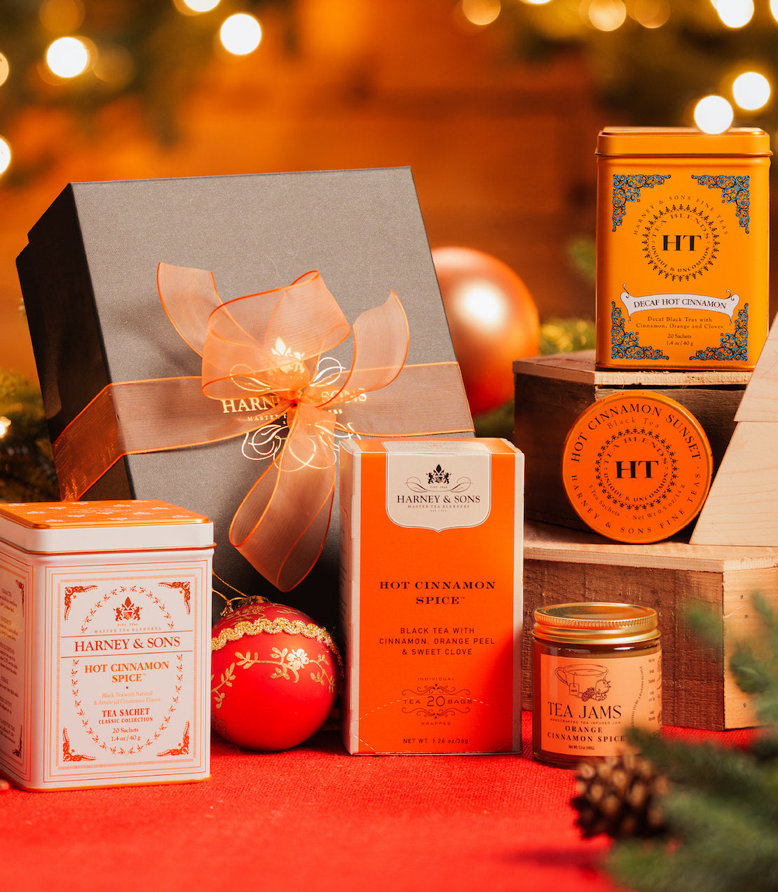 An assortment of Hot Cinnamon teas on a holiday table.
