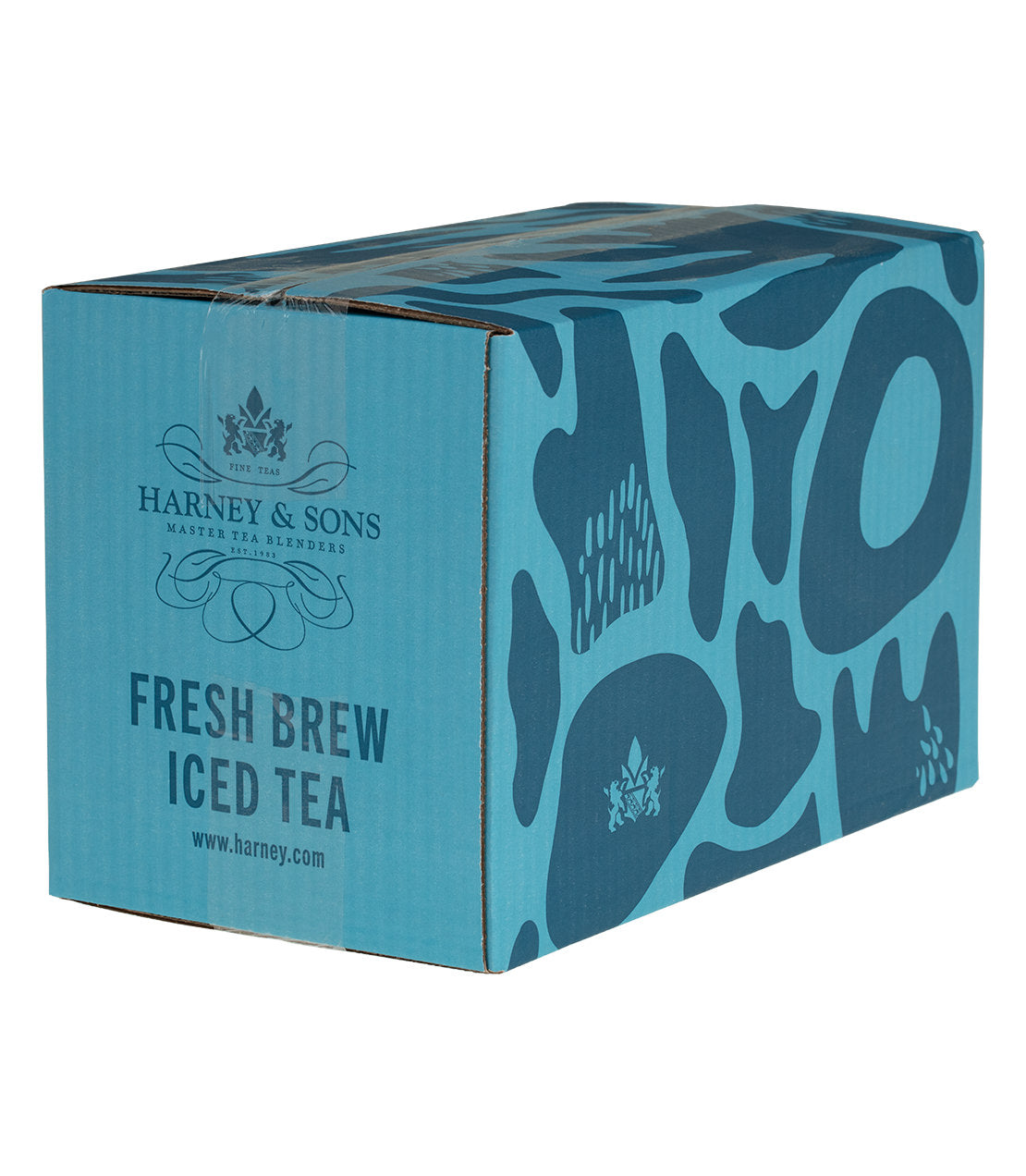 Blue box of Harney & Sons Fresh Brew Iced Tea featuring a passion fruit design.