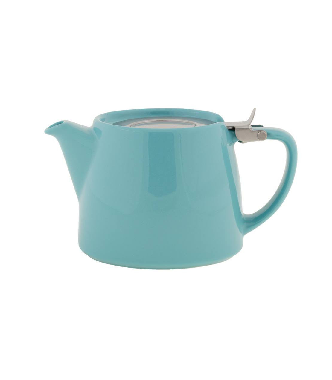 Stump Teapot with Infuser, 18 oz, in turquoise, featuring a modern design and stainless steel infuser.