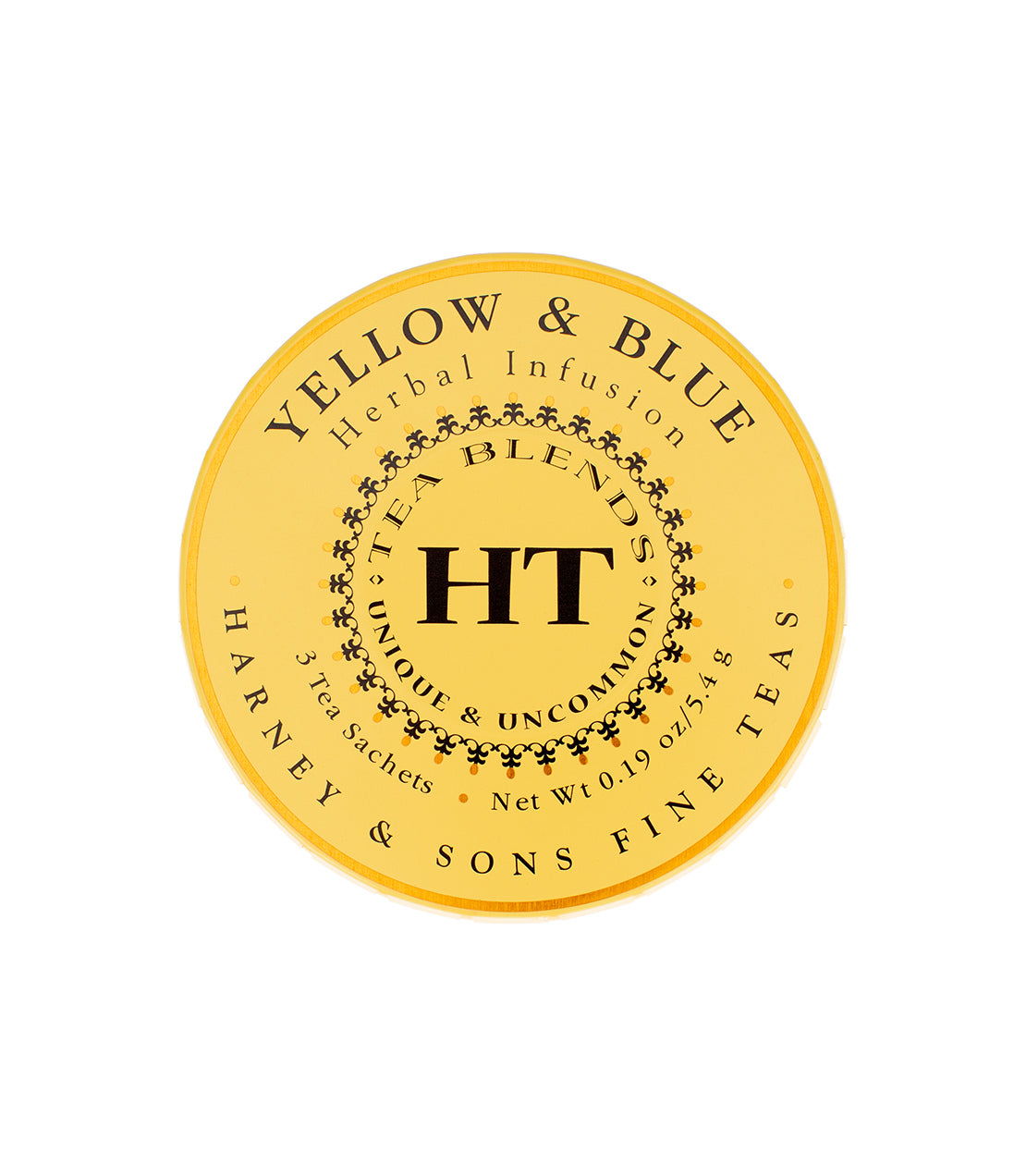 Yellow & Blue Tagalong Tin featuring 3 sachets of herbal infusion tea by Harneysd.